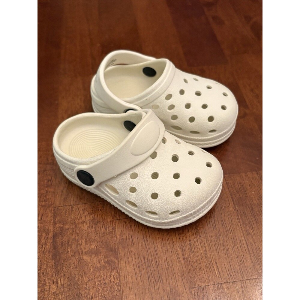 Ivory White Toddler Slip On Croc Like Shoes Sandals, Rubber, Unisex, Sz 17-18